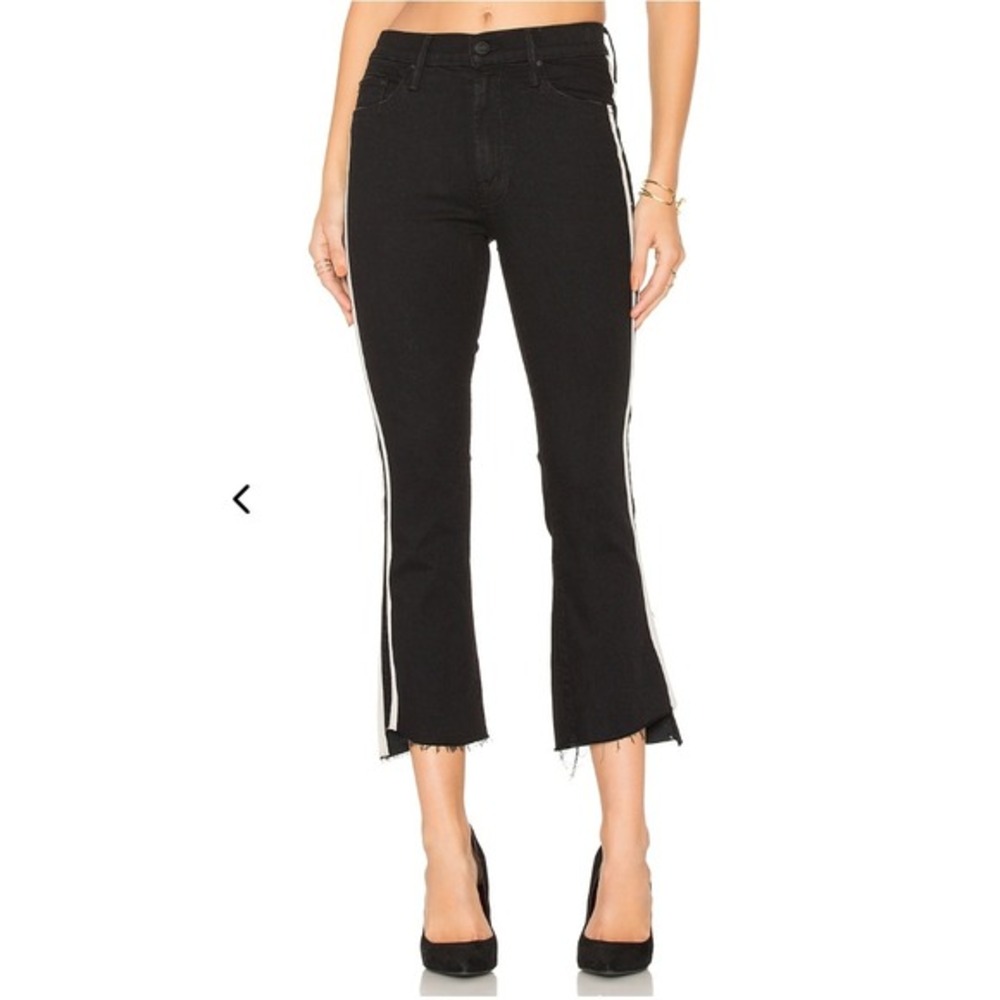 Mother Insider Crop Step Fray‎ Jeans Guilty Racer Black Side Stripe Size 28